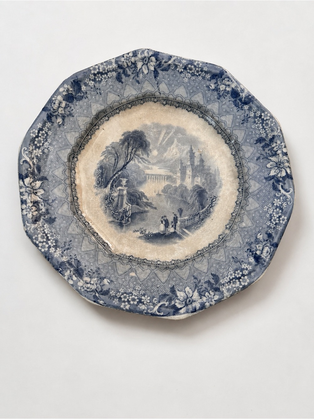 Antique C&W K. Harvey Delaware Blue Transferware 10.5” Plate